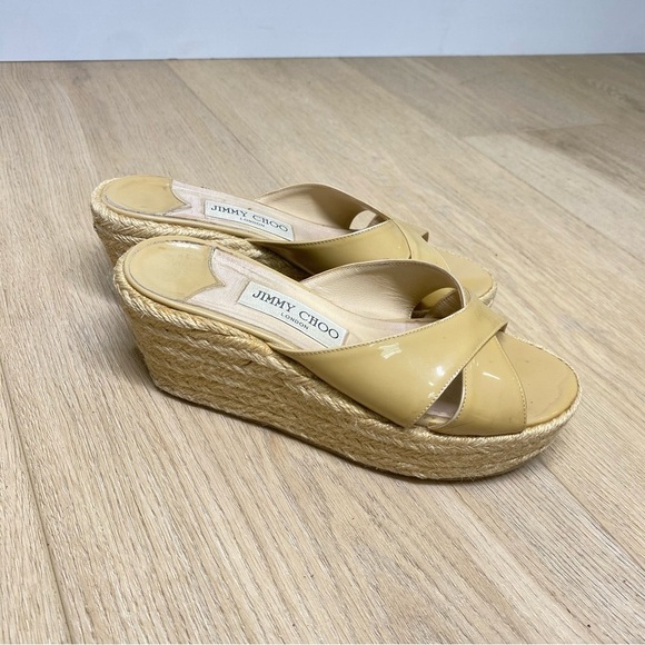 Jimmy Choo Paisley Tan Crisscross Espadrille Wedge 35.5 / US 5.5